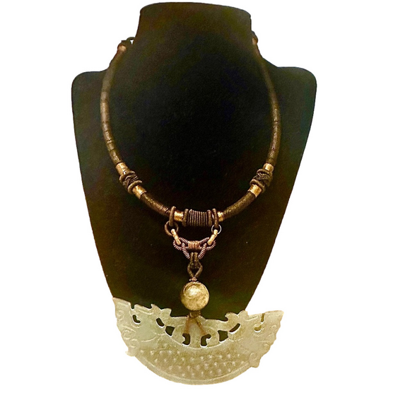 Antique Large Jade Pendant Necklace, Hand Carved, Asian Dynasty, ONE OF A KIND - Picture 1 of 5